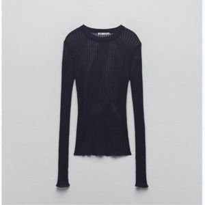 Zara Sheer Ribbed Long Sleeve Black Top